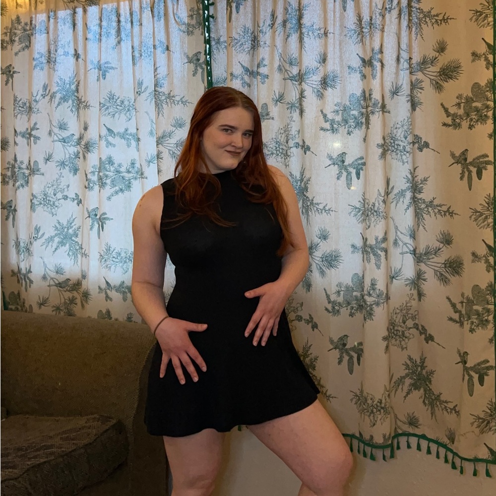 Sleeveless Turtleneck Black Mini Dress